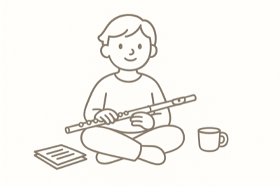 A flutist with coffee