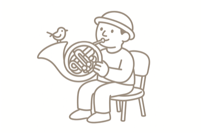 A horn player with a bird