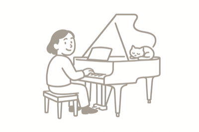 A pianist with a cat